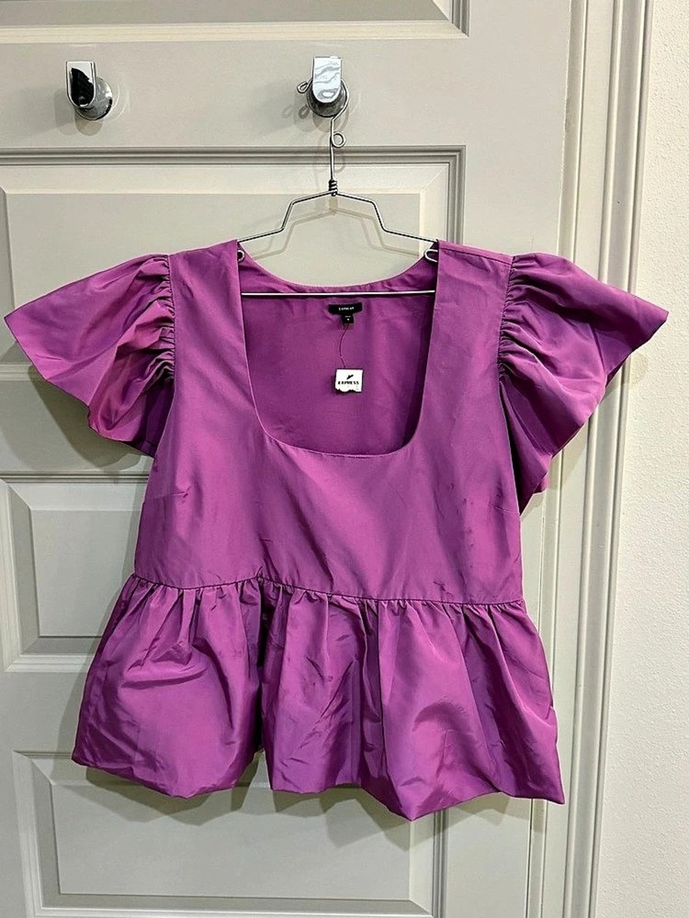 Express Ruffle Sleeve Peplum Babydoll Top Size XL NWT Pink